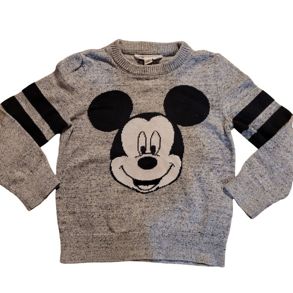 Disney Baby Gap Boys Size 5 Small Mickey Mouse Varsity Sweater Kids Grey Black